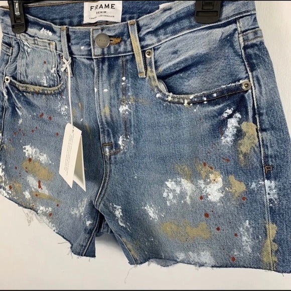 FRAME Stevie Splatter Paint Raw Edge Shorts Sz 24 - Picture 7 of 7